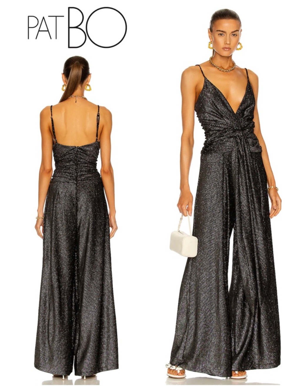 PatBO Strass Velvet Tie-Front Jumpsuit
